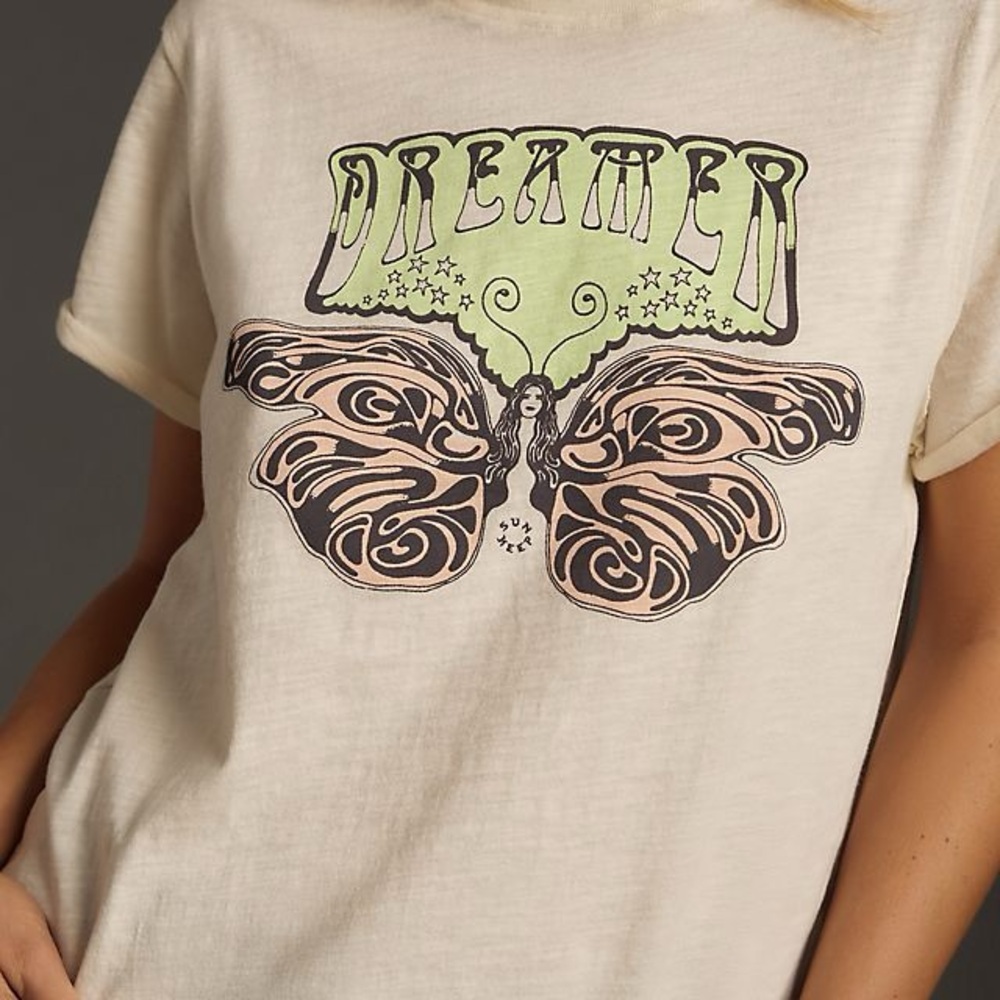 Anthropologie Cream Graphic Tee